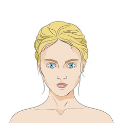 Angry woman face on white background