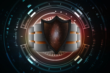 Fototapeta premium 3d illustration Security concept - shield on digital code background