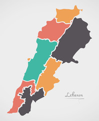 Lebanon Map with states and modern round shapes