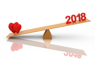New Year 2018 with Heart Symbol - 3D Rendered Image 