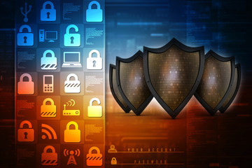 3d illustration Security concept - shield on digital code background