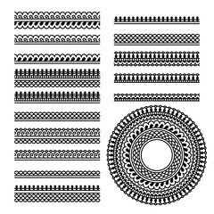 vector set with traditional indian geometric ornamental monochrome brushes - 162031522