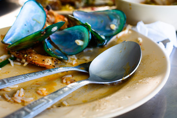 Seafood scraps on a plate