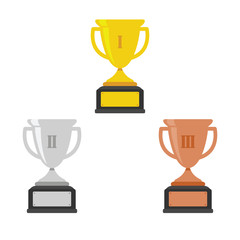 Gold, Silver, Bronze Trophy Cup. Vector illustration