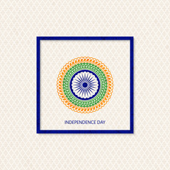 vector holiday indian independence day background with traditionally coloured mandala and a symbol of a cartwheel