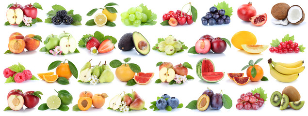 Früchte Frucht Obst Collage Apfel Orange Banane Orangen Bananen Äpfel Melone Freisteller freigestellt isoliert