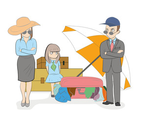 The family is going on vacation. Hand drawn cartoon vector illustration for design and infographics.