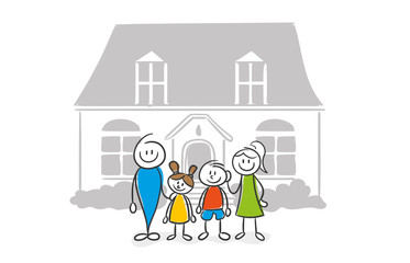 Obraz na płótnie Canvas Stick Figure Series Family / Familie mit Haus 