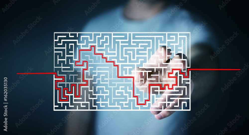 Poster Businessman searching solution of a complicated maze