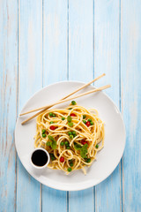 Pasta with meat asian style 