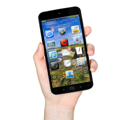 Woman hand with mobile phone 3D rendering