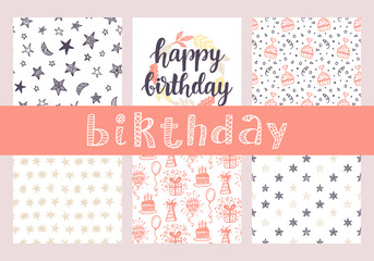 Happy Birthday seamless patterns and hand lettering collection