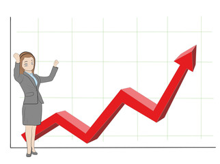 Businesswoman is pleased with the increase in the schedule. Hand drawn cartoon vector illustration for design and infographics.