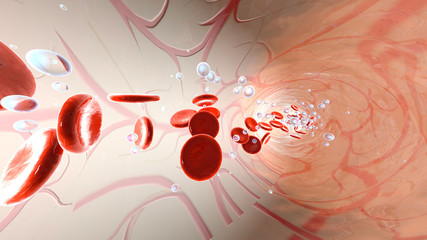 Oxygen molecules and Erythrocytes floating in the blood stream	 - obrazy, fototapety, plakaty