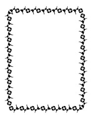 Black and white silhouette frame with decorative flowers. Vector clip art.