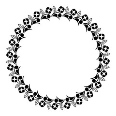 Black and white silhouette frame with decorative flowers. Vector clip art.