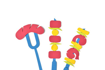 Barbecue paper cut on white background - isolated (handmade paper cut, not illustration)