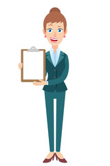 Businesswoman showing clipboard