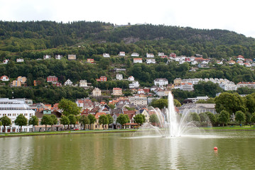 Fototapeta na wymiar Lille Lungegardsvannet is a lake in the centre of Bergen
