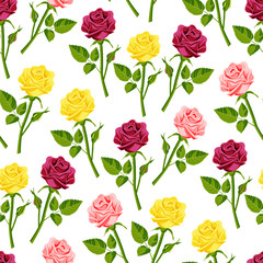Beautiful watercolor rose flower set handmade style illustration seamless pattern background