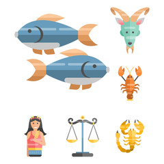 Zodiac signs flat set of horoscope symbols star collection astrology ascendant figure nativity vector astrological calendar illustration