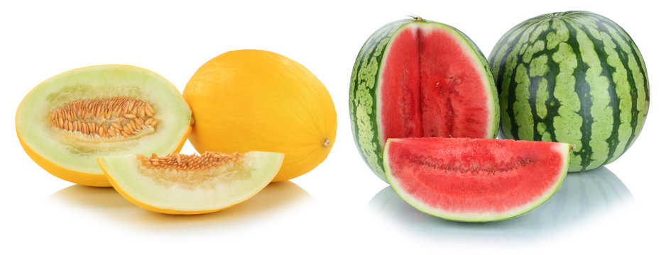 Melonen Honigmelone Wassermelonen geschnitten Früchte Frucht Obst Sommer Freisteller freigestellt isoliert