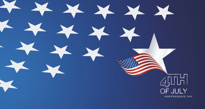 4th July USA star flag ribbon landscape background