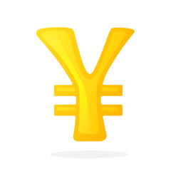 Vector illustration in flat style. Golden sign of Japanese yen or Chinese yuan with two lines. The symbol of world currencies. Decoration for menus, signboards, showcases and interfaces