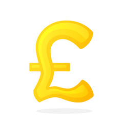 Vector illustration in flat style. Golden sign of British pound. The symbol of world currencies. Decoration for menus, signboards, showcases, posters, wallpapers and interfaces