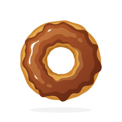 Vector illustration in cartoon style. Donut with chocolate glaze. Decoration for menus, signboards, showcases, prints for clothes, posters, wallpapers