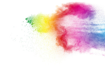 abstract multicolored powder splatted on white background,Freeze motion of color powder exploding