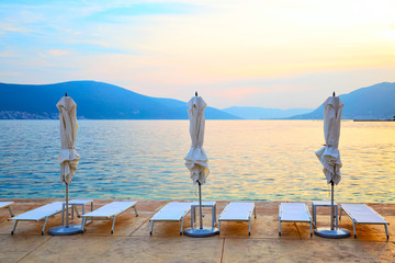 Beach in Bay of Kotor at sundown