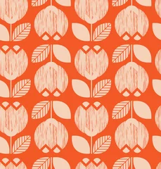 Stickers pour porte Orange motif rétro sans couture avec des fleurs