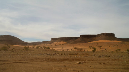 Panorama with Adrar mountain near Terjit, rocks and gorge, Mauritania