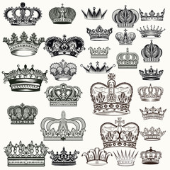 Mega set of hand drawn crowns in vintage engraved style © Mary fleur