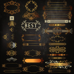 Set of vector luxury golden calligraphic elements  for logotypes and label identity design