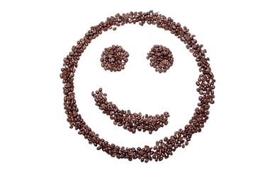 Malicious smile smiley coffee beans isolated on a white background