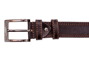 Fashionable male brown gray leather belt isolated on white background