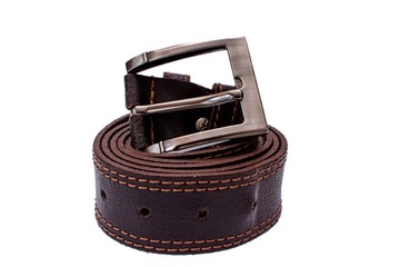 Fashionable male brown gray leather belt isolated on white background