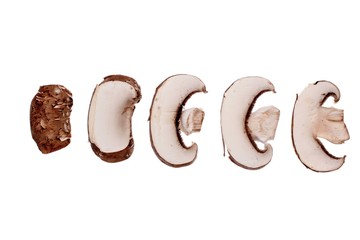 Cep mushrooms champignons cut into thin slices, isolated on white background
