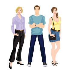 Obraz premium Vector illustration of young people in casual clothes.