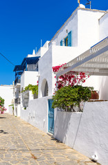 Traditional Greek style architecture in Naxos (Chora) town on Naxos island, Cyclades, Greece	