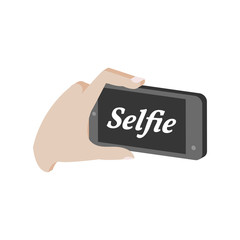 Taking selfie photo on smartphone symbol. Flat Isometric Icon or Logo. 3D Style Pictogram for Web Design, UI, Mobile App, Infographic.