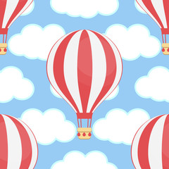 Obraz premium Balon na ogrzane powietrze, niebo, chmury, bez szwu