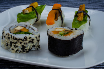 Vegan sushi on plate 