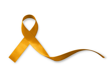Gold ribbon symbolic color for Childhood cancer awareness (isolated with clipping path)
