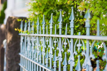 Vintage Blue Iron Downtown Fence
