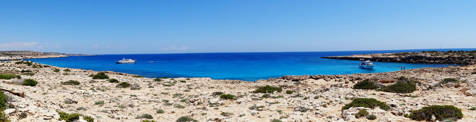 Fototapeta na wymiar panorama rocky coast landscape mediterranean sea Cyprus island