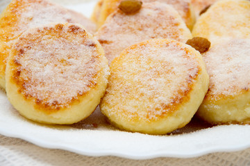 sweet cheese pancakes on a plate