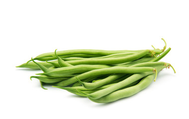Few green french beans isolated on the white background